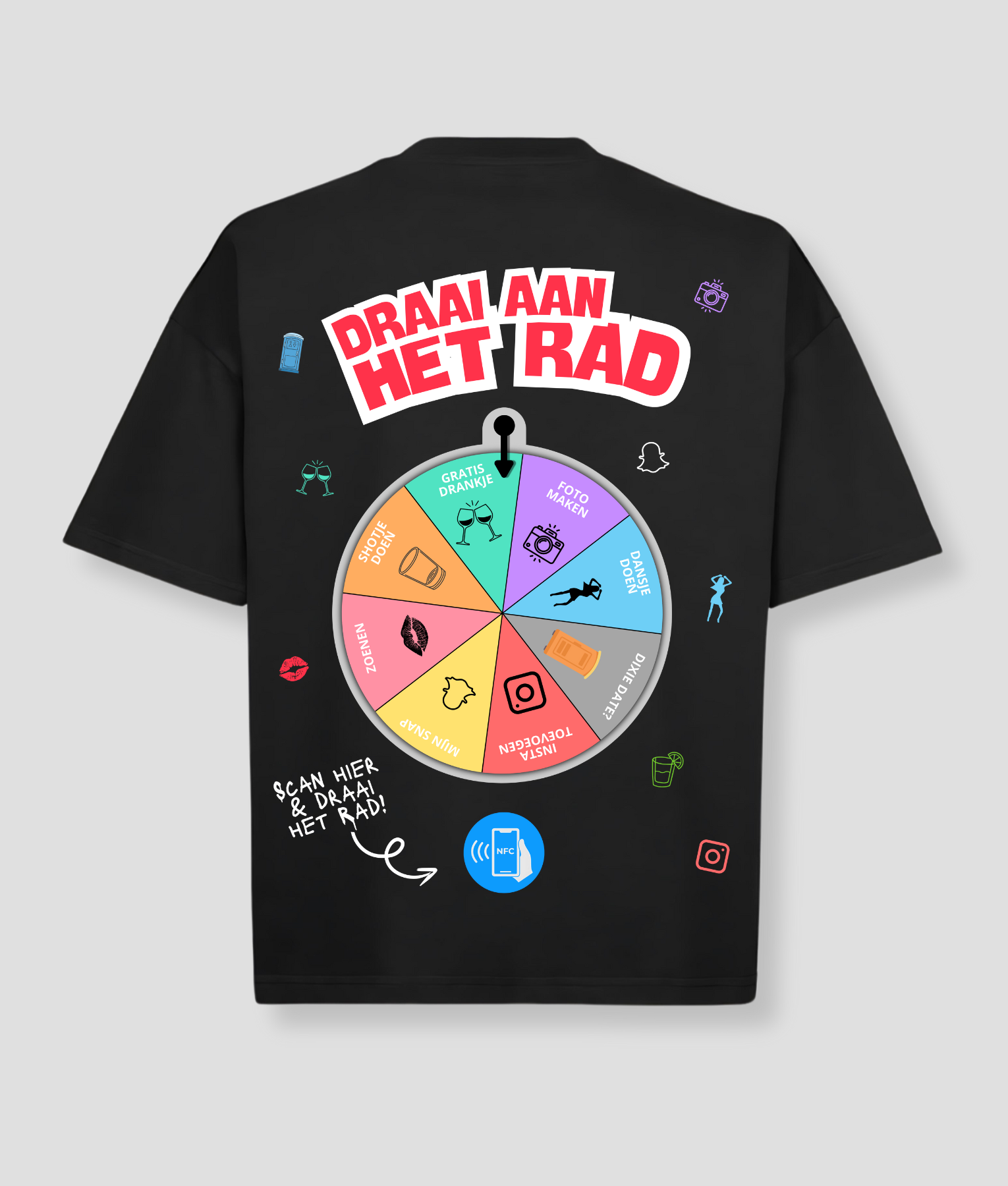 Glücksrad-Shirt Oversized schwarz