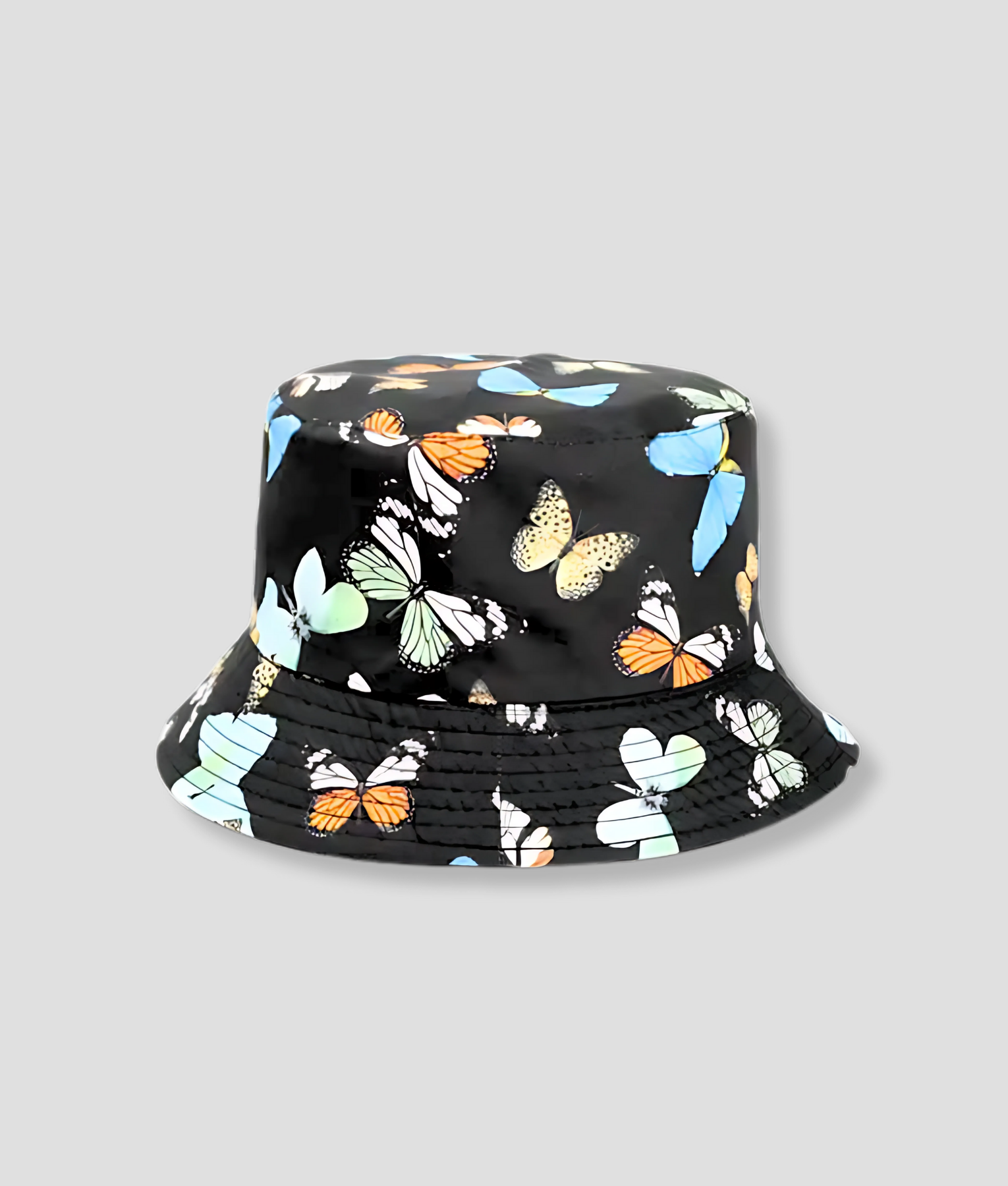 zwarte buckethat vlinder print