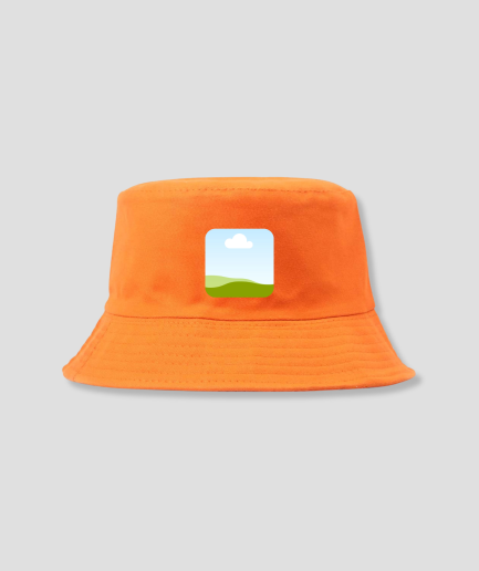 orangefarbener Bucket Hat mit eigenem Foto