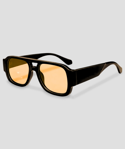 orangefarbene Festivalbrille mit schwarzem Rahmen