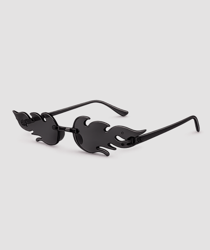 Schwarze randlose Sonnenbrille in Flammenform