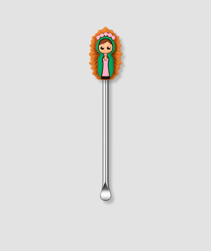 Zilver mini schepje met kleurrijke Maria figuurtje bovenop