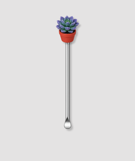 Zilver mini schepje met paarse succulent in oranje pot