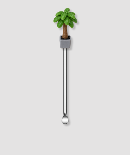 Zilver mini schepje met groene palmboom in grijze pot