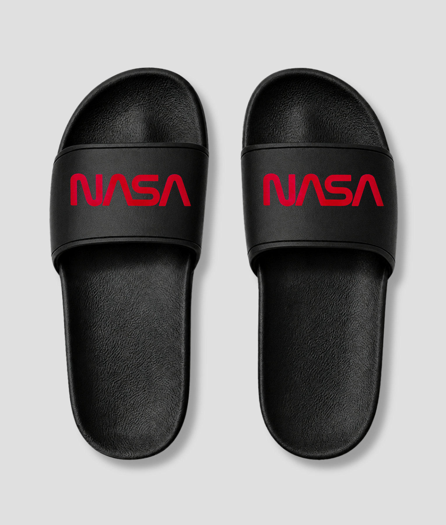 Zwarte platte badslippers met custom foto bedrukt, extra weergave