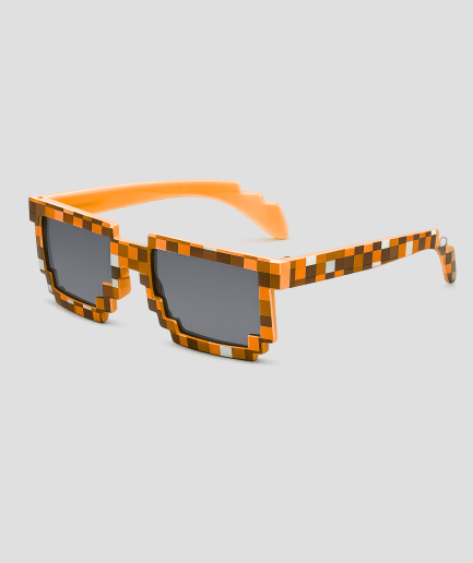 Oranje vierkante feestbril met pixel-patroon