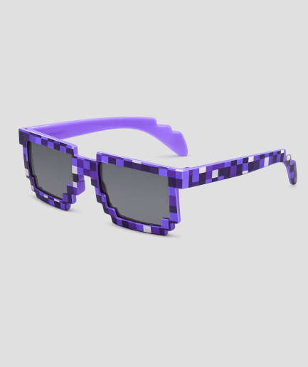 Paarse vierkante feestbril met pixel-patroon