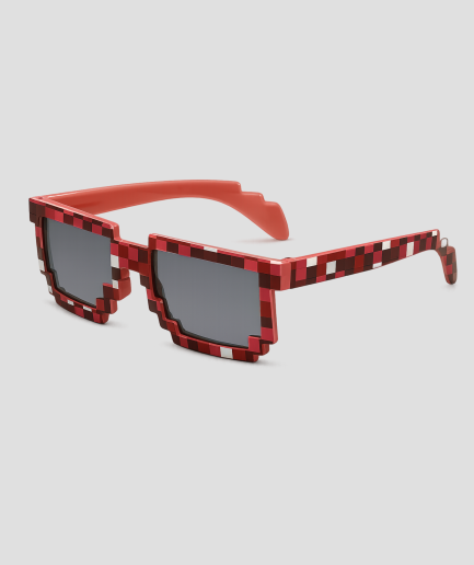 Rode vierkante feestbril met pixel-patroon