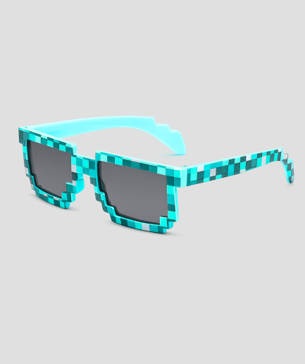 Turquoise vierkante feestbril met pixel-patroon