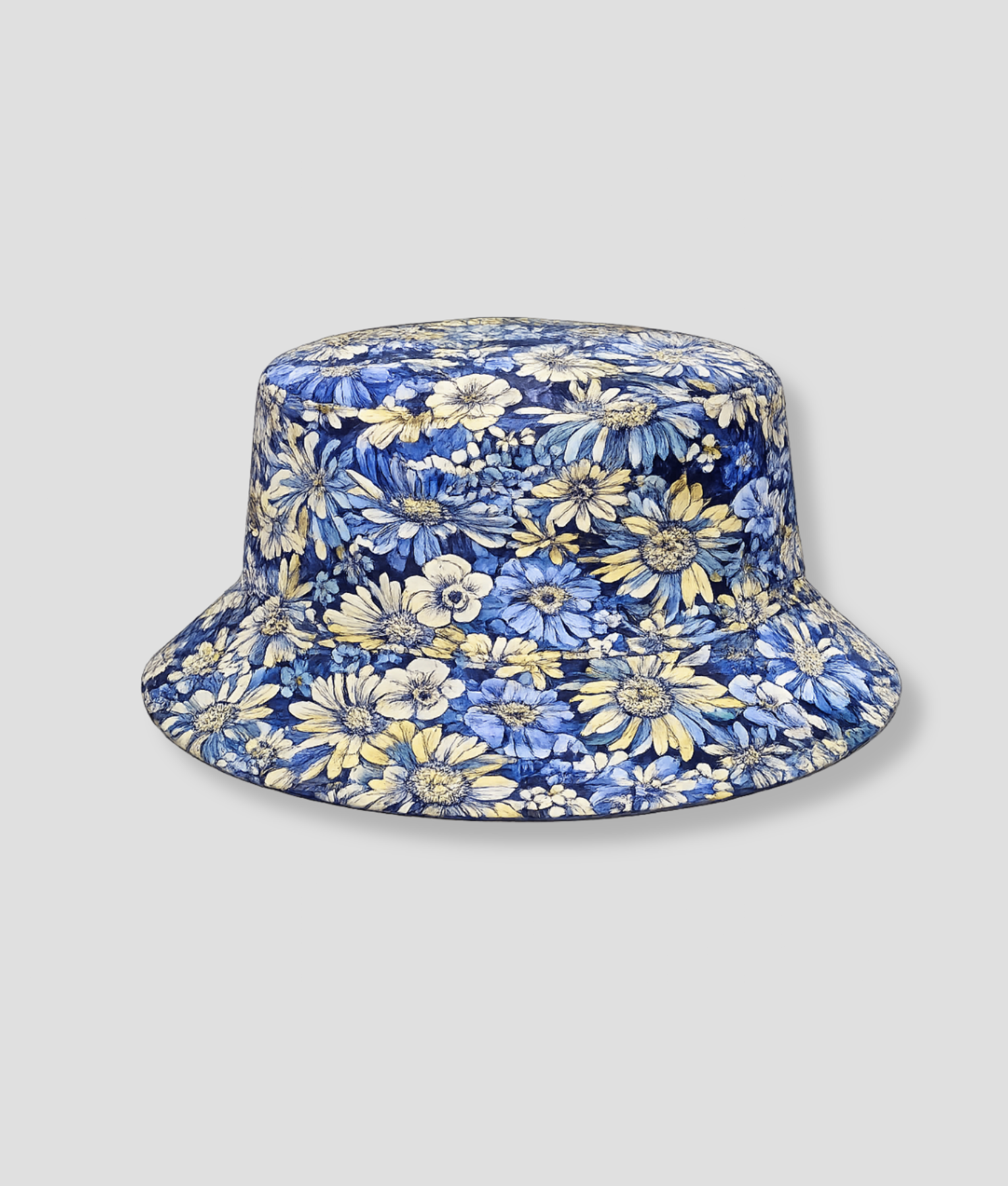 Blauwe bucket hat met bloemenprint