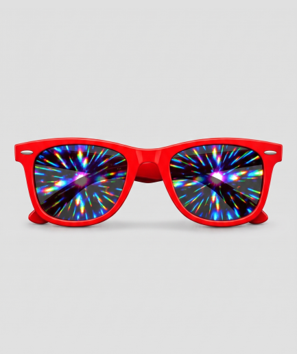 Spacebril firework, montuur rood, glas firework effect